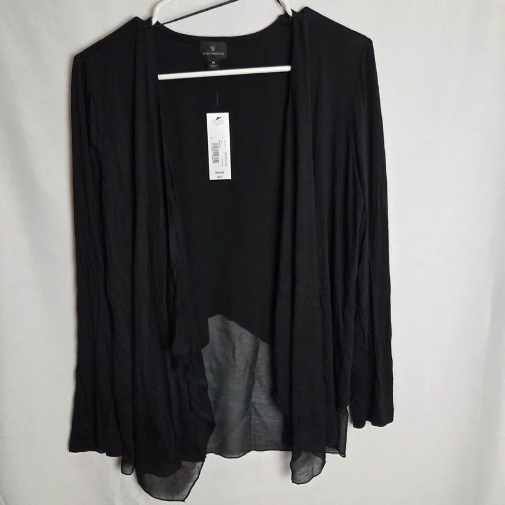 Medium Worthington Black Longsleeve Cardigan - Sheer Trim